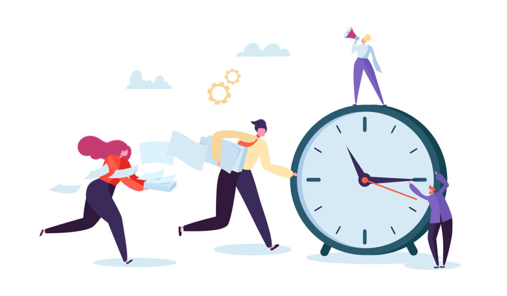 Time Management Concept. Flat Characters Organization Process. Business People Working Together Team Work. (c) AdobeStock