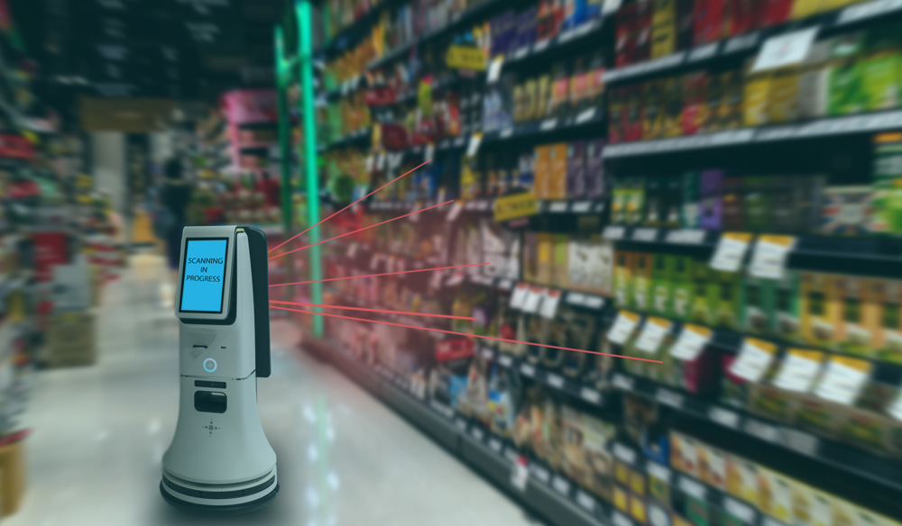 Die Welt steht Kopf! Erste Roboter werden »selbst« zu Kunden! 1 smart retail concept, robot service use for check the data of or Stores that stock goods on shelves with easily-viewed barcode and prices or photo compared against an idealized representation of store, Keyword Roboter.
(c) AdobeStock