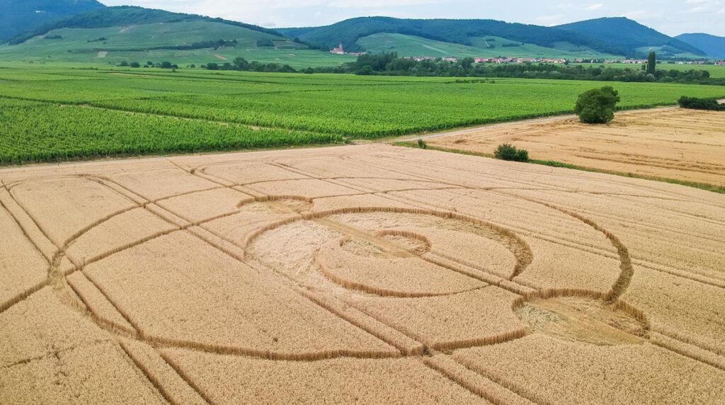 Getreidefeld mit Muster, Stichwort Ufolandeplatz. (c) AdobeStock