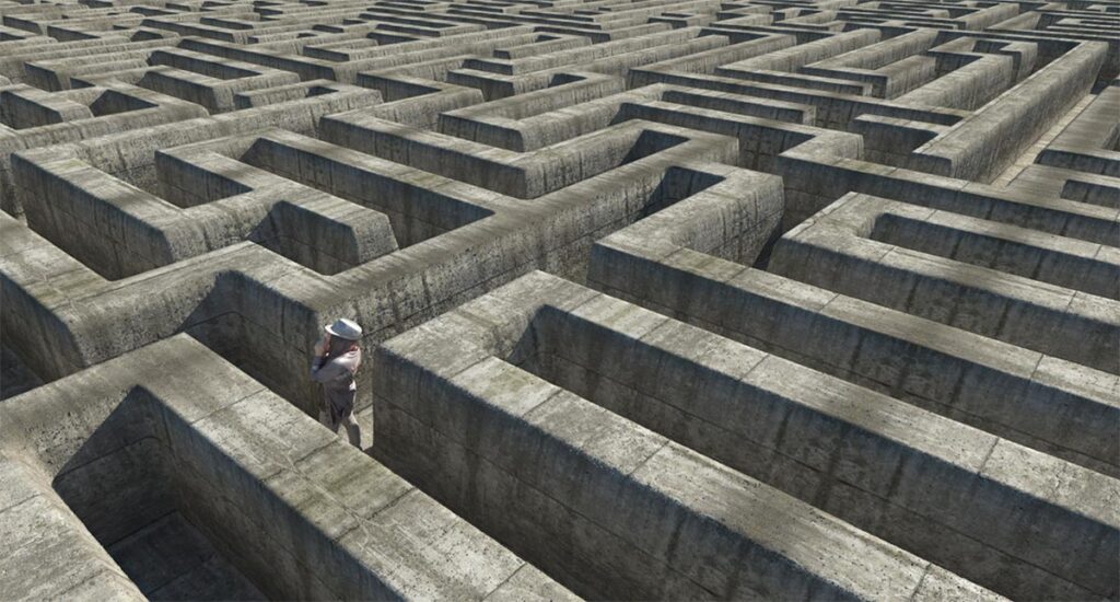 Eine Person in einem riesigen Labyrinth. (c) Pixabay.com