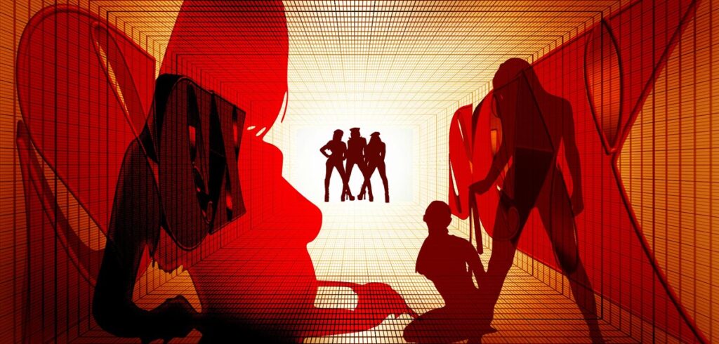 Illustration: rotes Licht und die Konturen von Frauen. (c) Pixabay.com