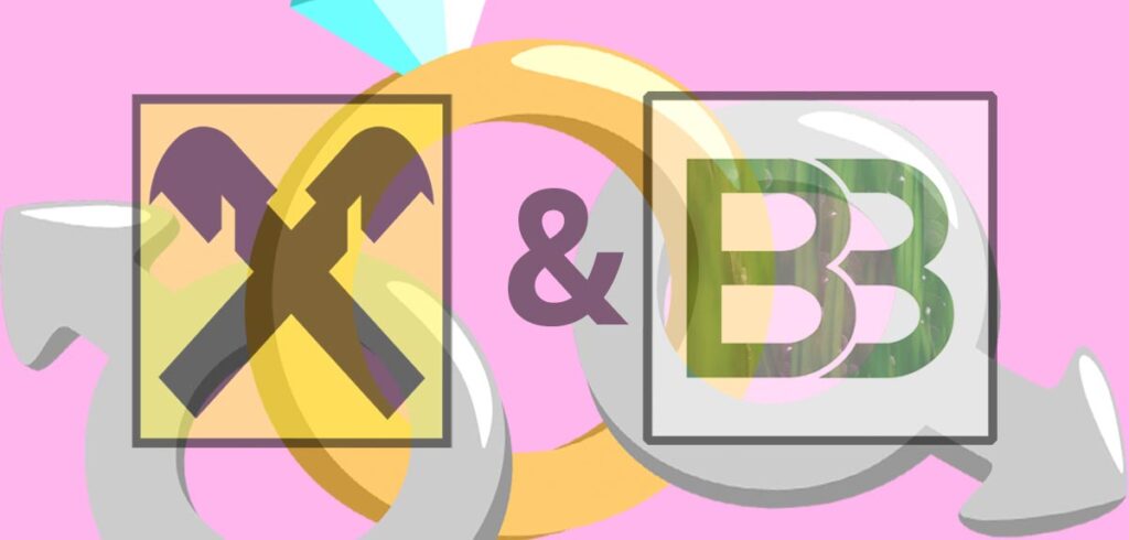 Raiffeisen und Bauernbund-Logo, dahinter das Symbol einer Ehe mit Ringen. (c) K2_Magazine