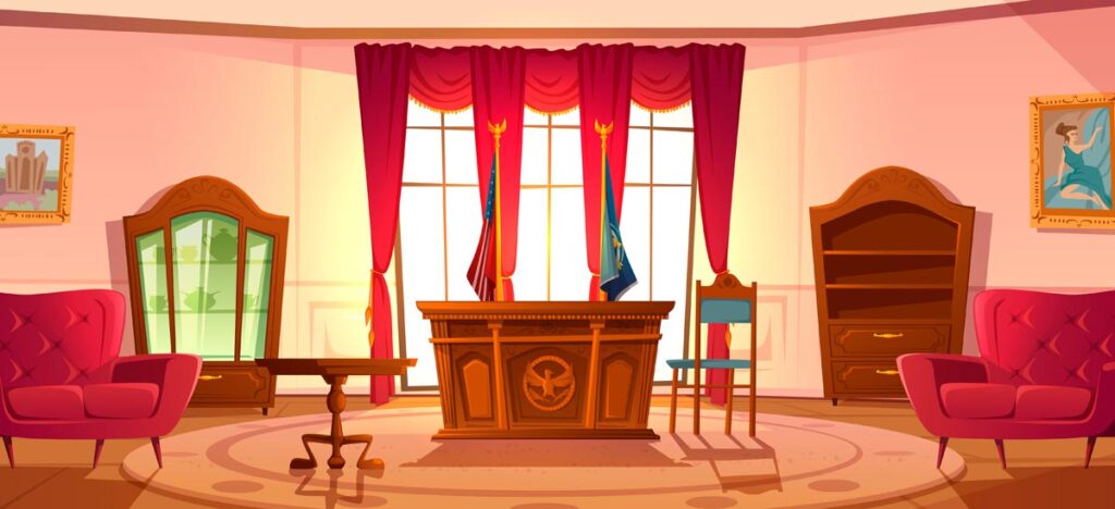 Trump verlegt Oval Office in Fox News-Zentrale: „Synergien optimal nutzen!“ 1 Oval Office im Comic-Style.
(c) AdobeStock