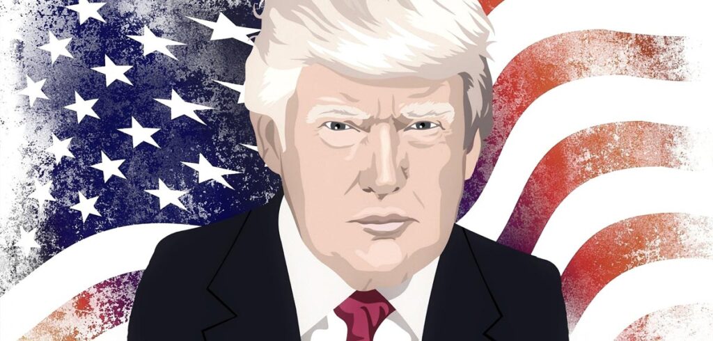 Illustration: Trump vor einer Amerikanischen Flagge. (c) Pixabay.com