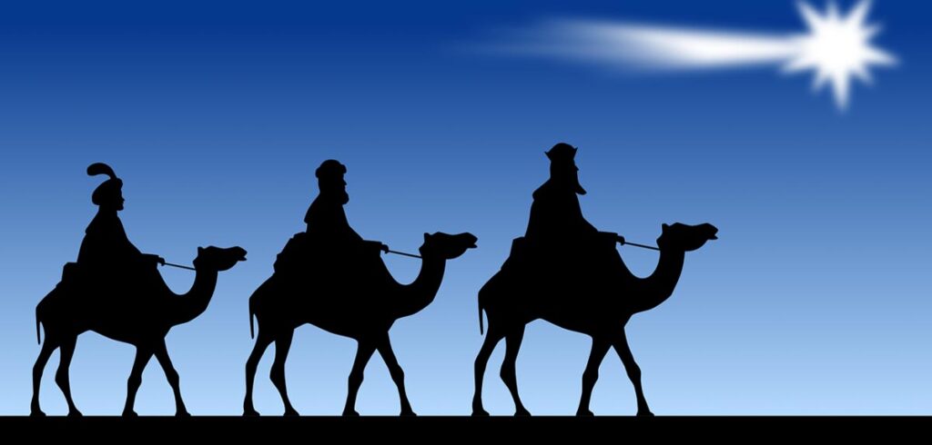Die drei Weisen aus dem Morgenland auf Kamelen einem Stern folgend. (c) Pixabay.com