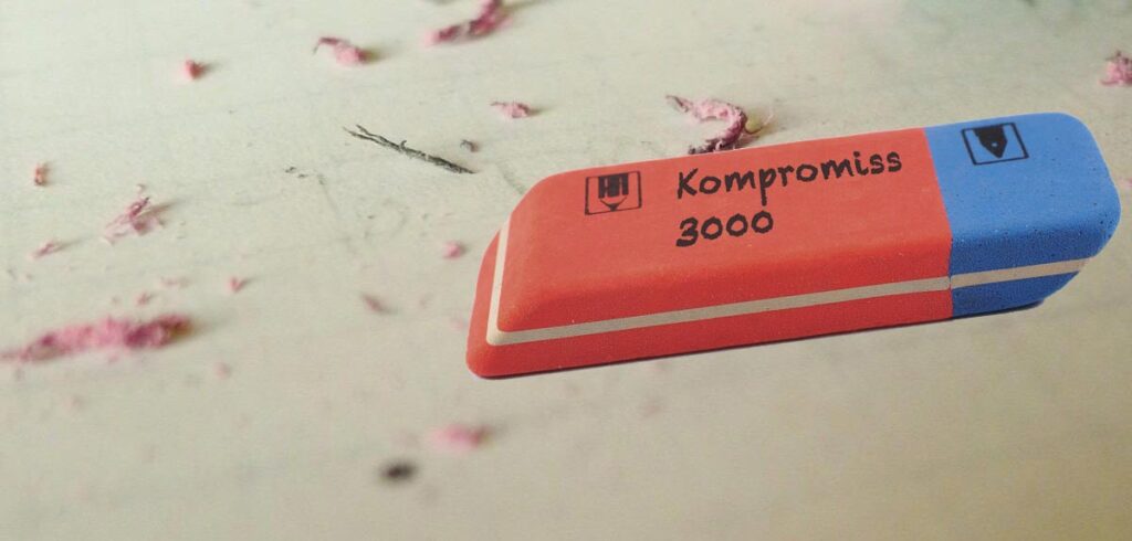 Koalitionsverhandlungen: ÖVP-Chef Stocker schwer beschäftigt mit Ausradieren roter Linien Ein Radiergummi und Radiergummifussel. (c) K2-Magazine