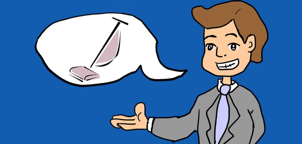 Ein Staubsaugervertreter im Comic-Style neben einer Sprechblase mit einem Staubsauger. (c) Pixabay.com/ K2-Magazine