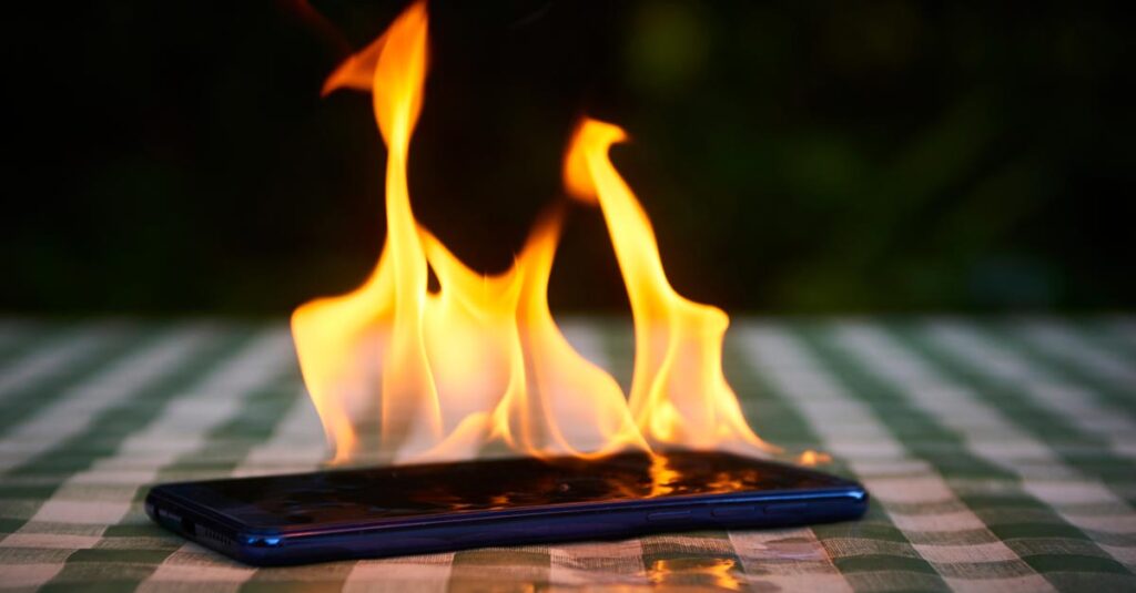 Bestseller aus dem Untergrund: "Die Bunsenbrennerei – Jetzt auch mit Bonuskapitel für Steuerberater“ 1 Ein brennendes Handy auf einem Tisch, Stichwort Bunsenbrennerei.
(c) AdobeStock