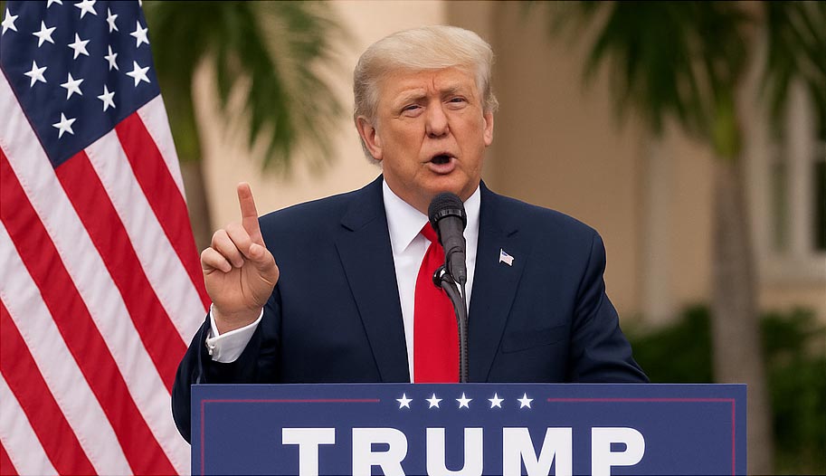 Trump an einem Rednerpult.
(c) Dall·E