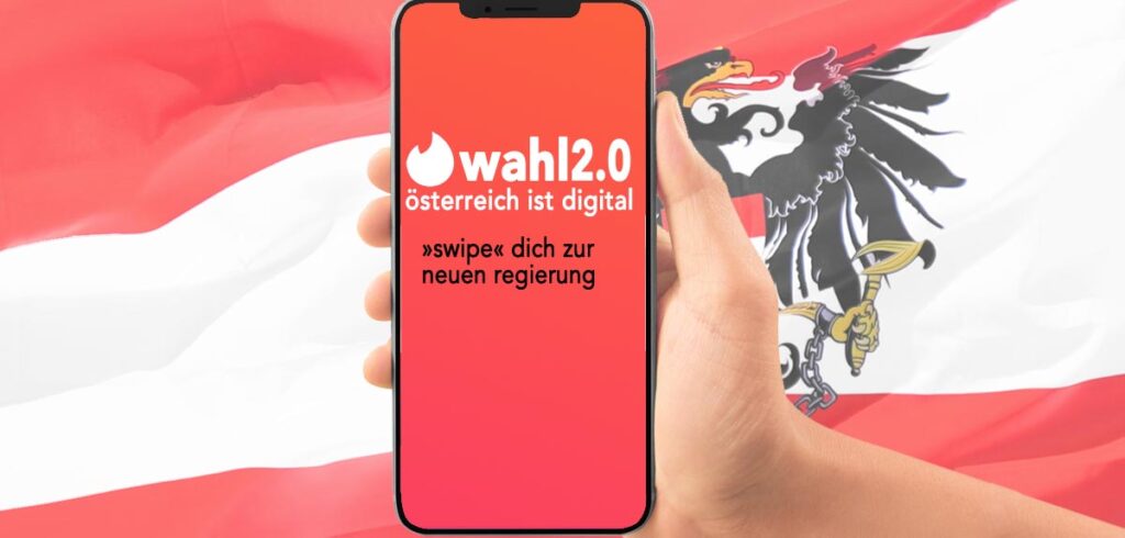 Handyscreen mit Wahl 2.0 App im Tinder Stil, von einer Hand gehalten. (c) K2-Magazine.com