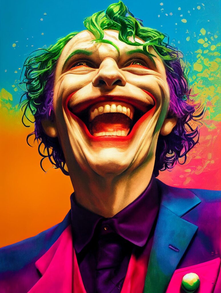 Ein surrealistisches Porträt im Stil des Jokers mit grünem Haar und einem extrem weit aufgerissenen, lachenden Mund. Das Bild ist in psychedelischen Neonfarben (Violett, Gelb, Blau) gehalten und wirkt wie eine KI-generierte Interpretation von digitalem Wahnsinn, Stichwort Grok.
(c) Image by Joel Fazhari from Pixabay